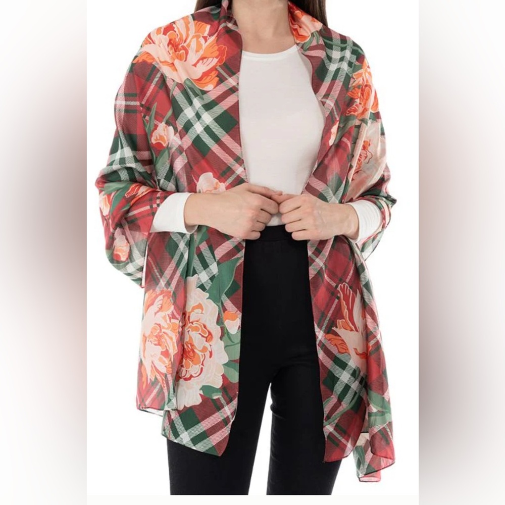 Giani Bernini Women's Plaid Floral Oblong
Wrap Scarf Red AUTHENTIC NWT